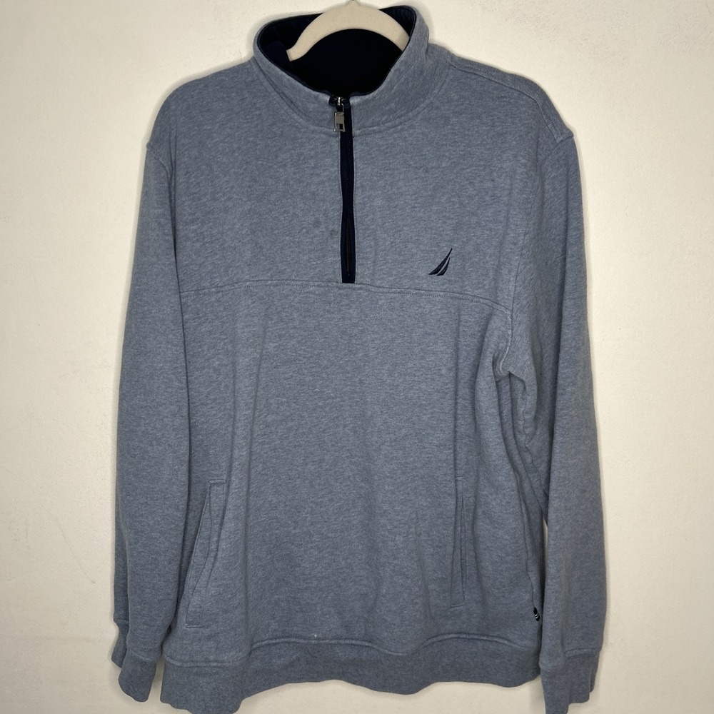 NAUTICA GRAY BLUE XLARGE HALF ZIP MOCK NECK SWEATER MENS